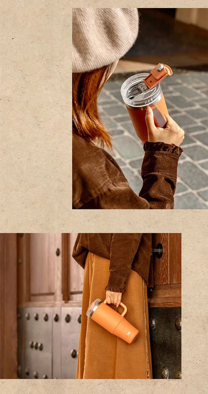 Tyeso 900/1200ml Stainless Steel Vacuum Cup Car Insulated Coffee Cup with Handle Outdoor Mountain Climbing Portable Water Cup