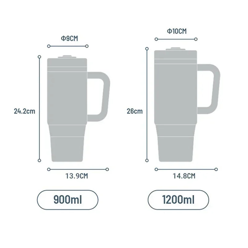 Tyeso 900/1200ml Stainless Steel Vacuum Cup Car Insulated Coffee Cup with Handle Outdoor Mountain Climbing Portable Water Cup