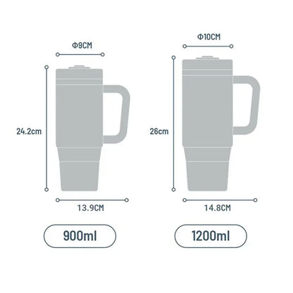 Tyeso 900/1200ml Stainless Steel Vacuum Cup Car Insulated Coffee Cup with Handle Outdoor Mountain Climbing Portable Water Cup