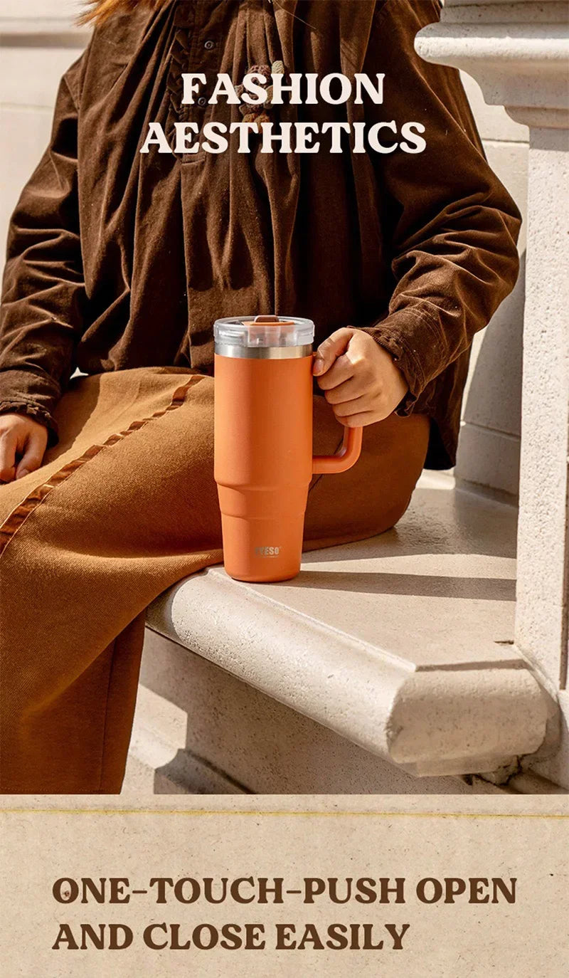 Tyeso 900/1200ml Stainless Steel Vacuum Cup Car Insulated Coffee Cup with Handle Outdoor Mountain Climbing Portable Water Cup