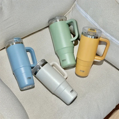 Tyeso 900/1200ml Stainless Steel Vacuum Cup Car Insulated Coffee Cup with Handle Outdoor Mountain Climbing Portable Water Cup