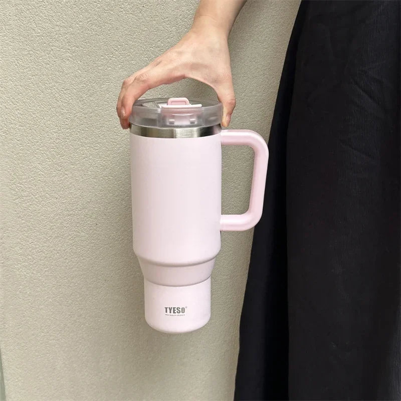 Tyeso 900/1200ml Stainless Steel Vacuum Cup Car Insulated Coffee Cup with Handle Outdoor Mountain Climbing Portable Water Cup
