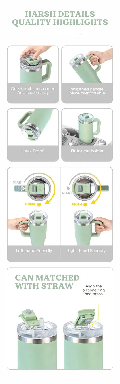 Tyeso 900/1200ml Stainless Steel Vacuum Cup Car Insulated Coffee Cup with Handle Outdoor Mountain Climbing Portable Water Cup