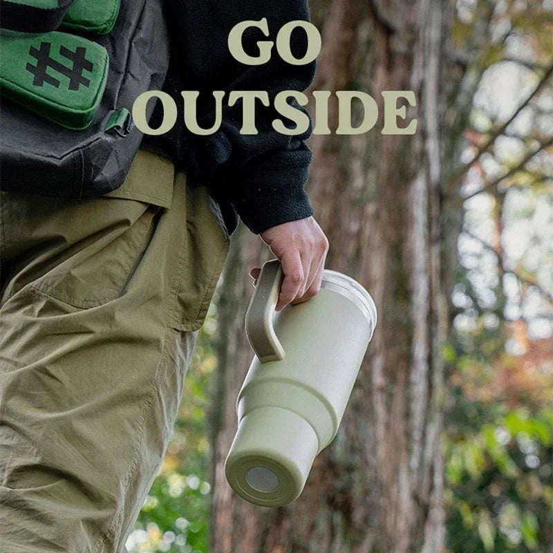 Tyeso 900/1200ml Stainless Steel Vacuum Cup Car Insulated Coffee Cup with Handle Outdoor Mountain Climbing Portable Water Cup